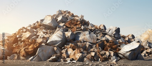 Huge pile of stones from open pit mine for minerals and construction copy space image