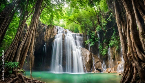 Deep forest waterfall in Thailand.