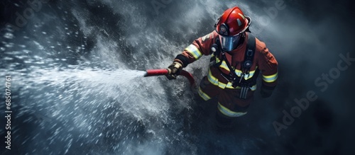 French firefighter spraying...