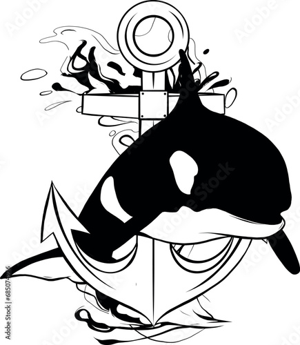 outline Cartoon killer whale. Vector illustration design