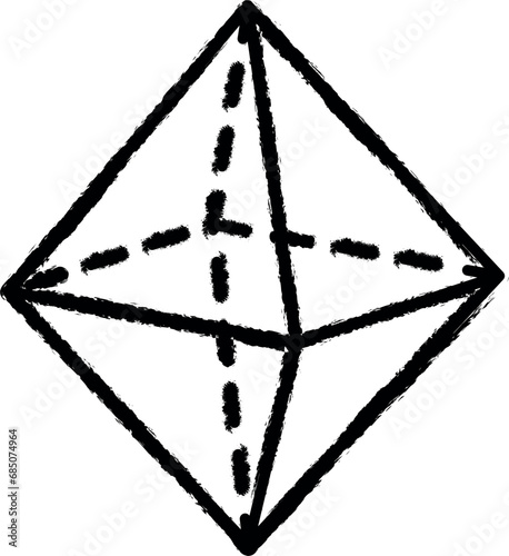 Geometric shapes, octahedron vector icon in grunge style