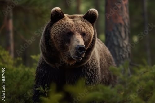 Solitary Majesty: Captivating Portrait of a Wild Grizzly Bear in its Natural Habitat, WildlifePhotography, GrizzlyBear, NaturePortrait, BrownBear, Wilderness,  photo