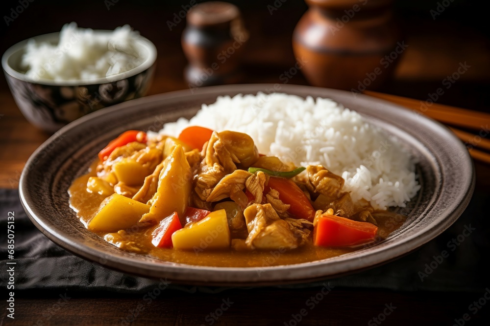 Succulent rice dish. Ancient cooking with hot sauce and fresh vegetables. Generate AI Succulent rice dish. Ancient cooking with hot sauce and fresh vegetables. Generate AI