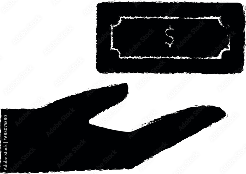 Obraz premium Hand, fingers, gesture, keep, money vector icon in grunge style