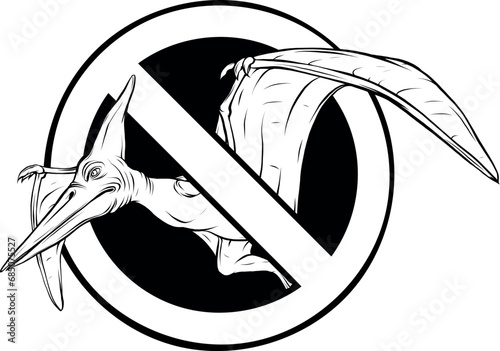 Vector black hand drawn outline flying pterodactyl dinosaur