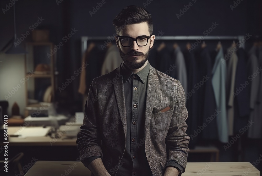 Male fashion designer working. Happy young atelier creative studio. Generate Ai Male fashion designer working. Happy young atelier creative studio. Generate Ai