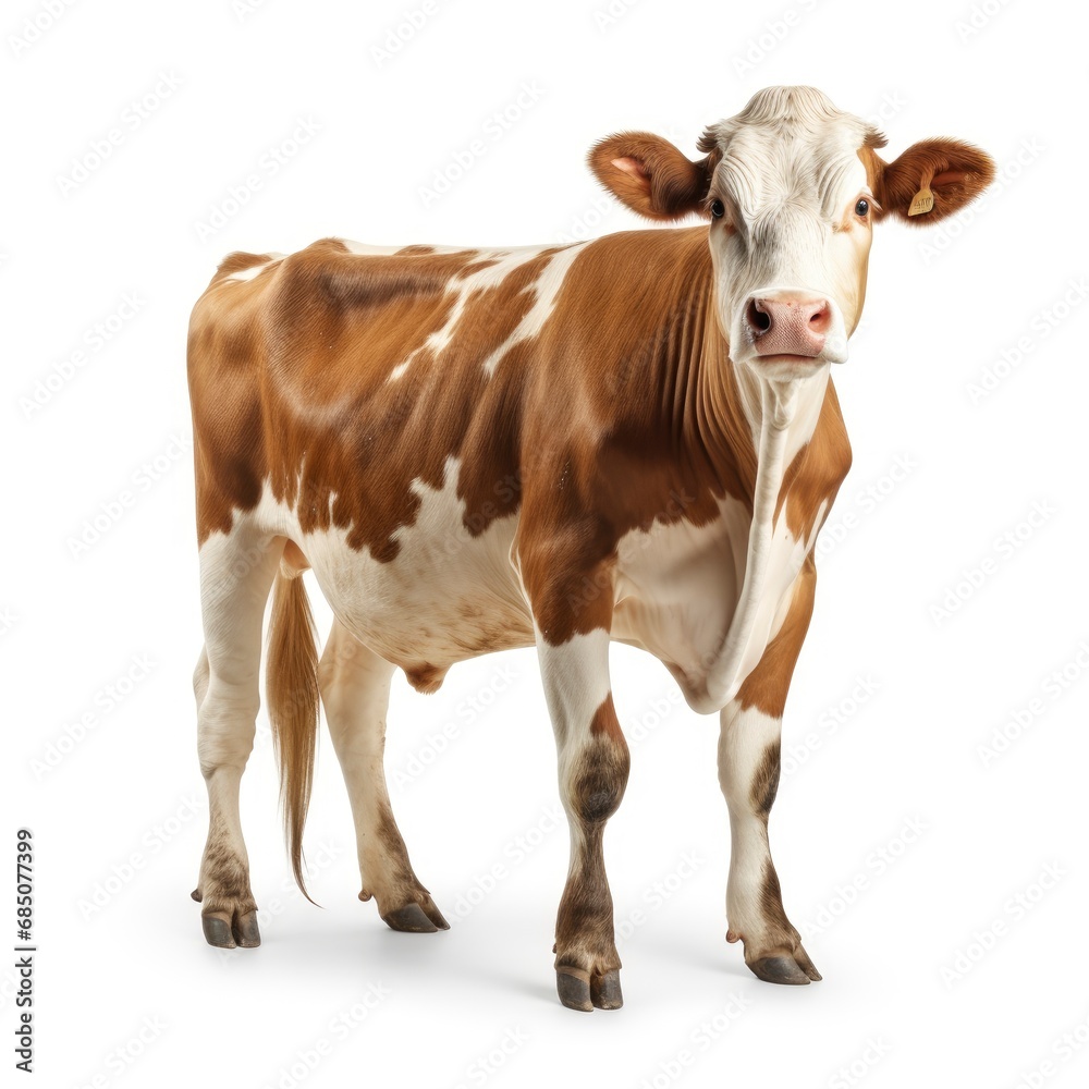 Beautiful full body view cow on white background, isolated, professional animal photo