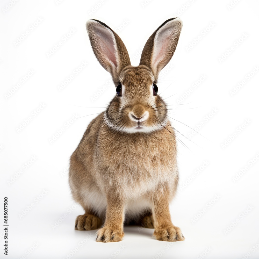 Beautiful full body view domestic rabbit on white background, isolated, professional animal photo