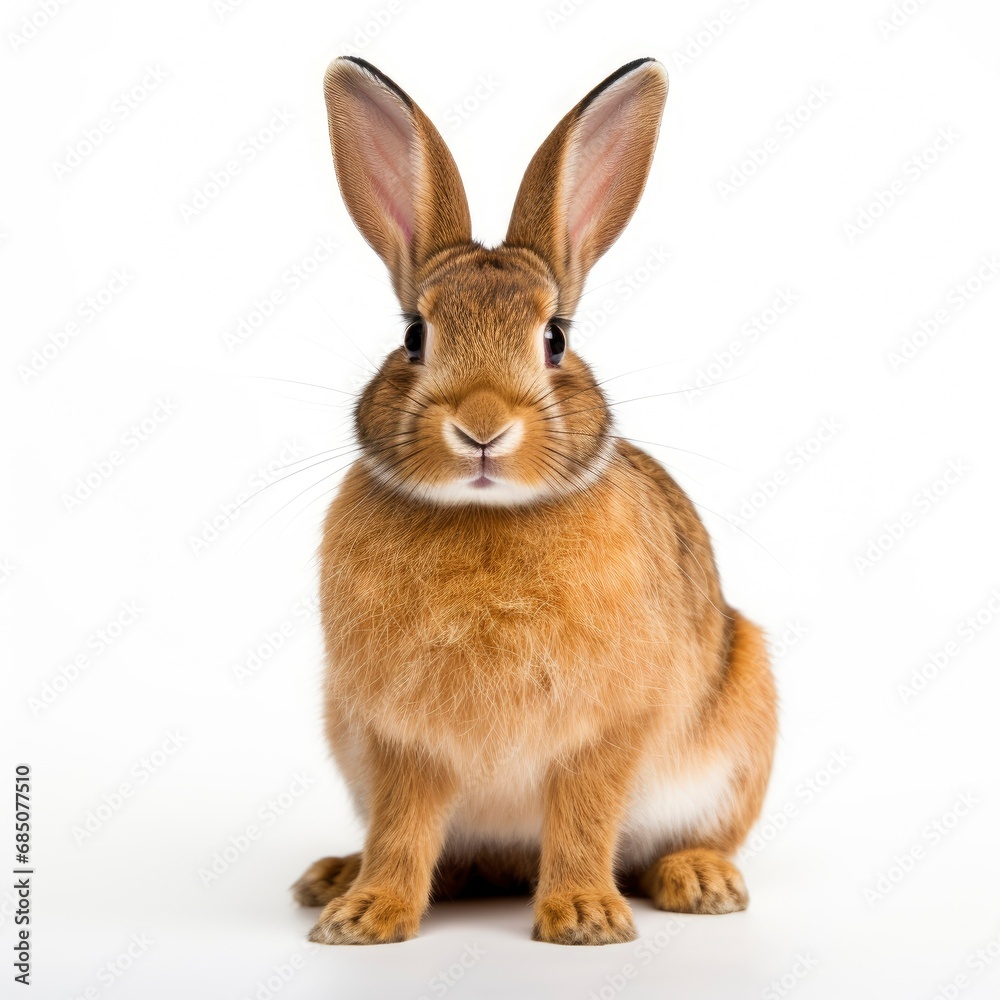 Fototapeta premium Beautiful full body view domestic rabbit on white background, isolated, professional animal photo
