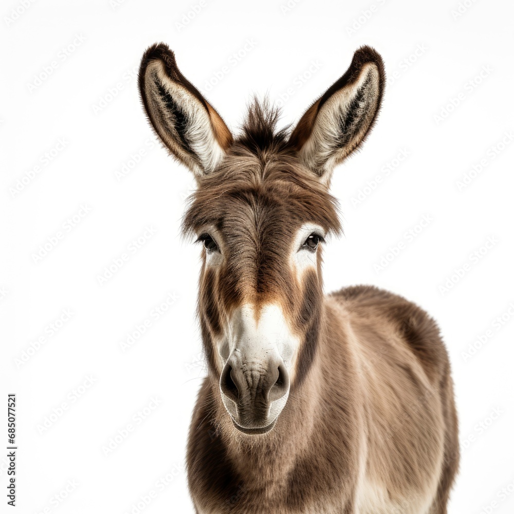 Beautiful full body view donkey on white background, isolated, professional animal photo