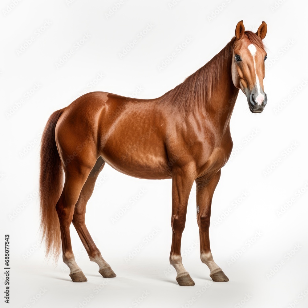 Fototapeta premium Beautiful full body view horse on white background, isolated, professional animal photo
