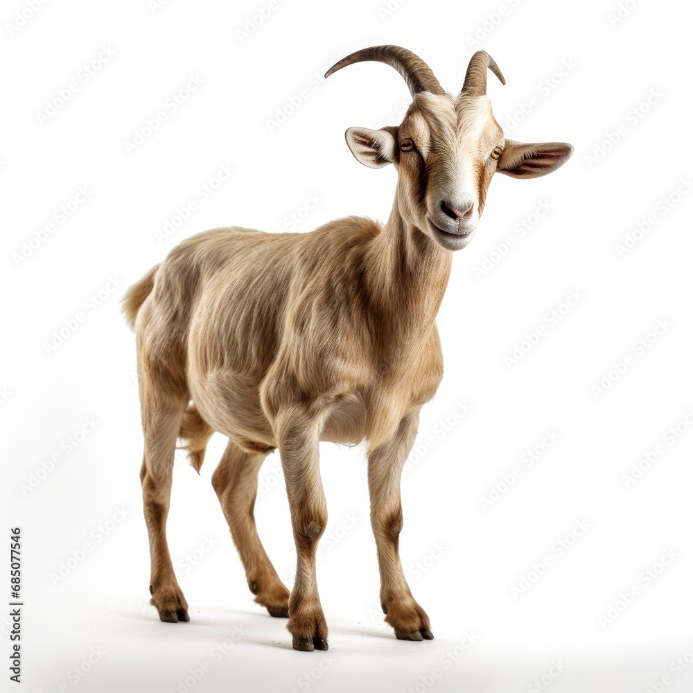 Beautiful full body view goat on white background, isolated, professional animal photo Beautiful full body view goat on white background, isolated, professional animal photo
