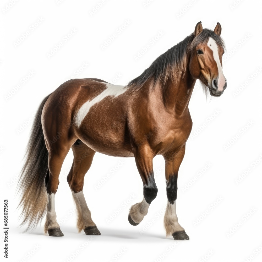 Naklejka premium Beautiful full body view horse on white background, isolated, professional animal photo