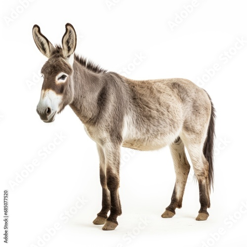 Beautiful full body view donkey on white background, isolated, professional animal photo