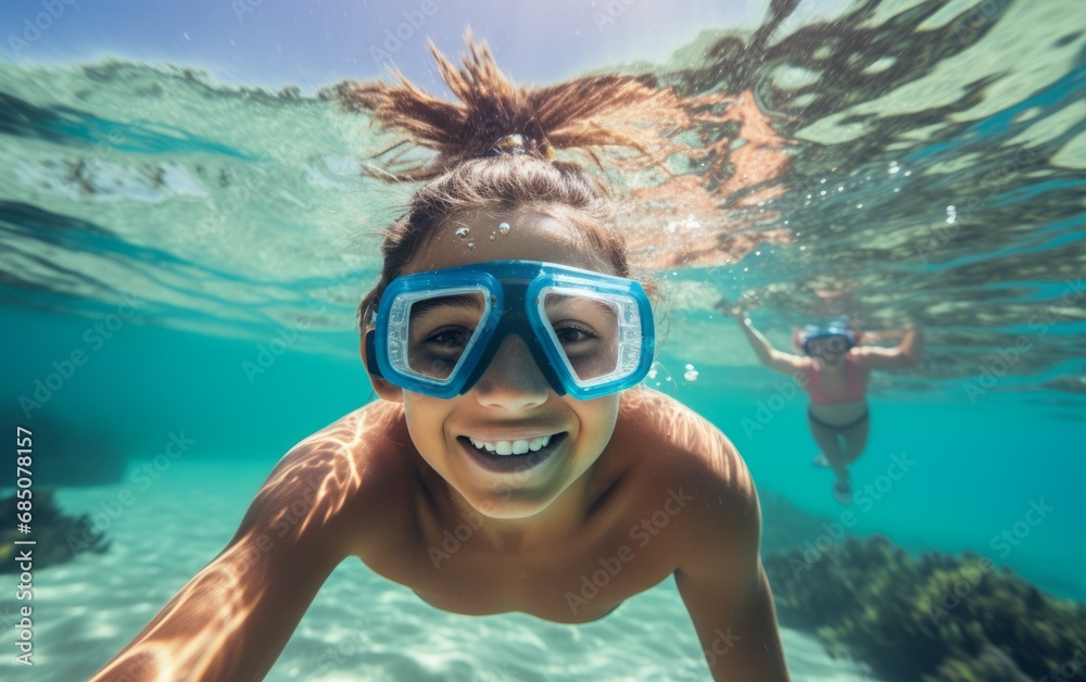 Explorando las Profundidades: Chica Buceando en el Mar Turquesa