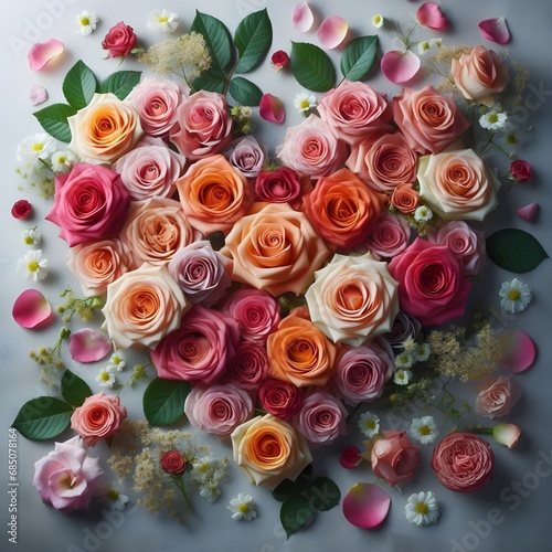 Beautiful roses arranged in a heart shape.