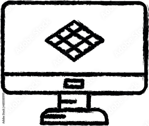 3D printing, monitor vector icon in grunge style