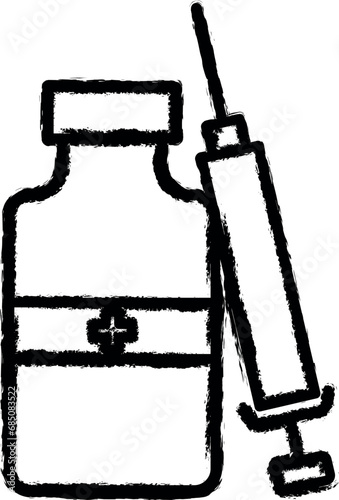 Drug, medication, injection, vector icon in grunge style