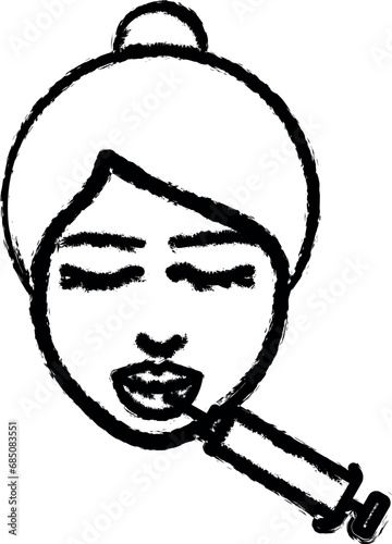 woman, lip augmentation vector icon in grunge style