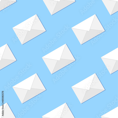Envelopes seamless pattern. White flat icons on blue background. Best for textile, decoration, wallpapers, wrapping paper, package and web design.