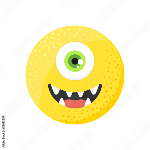 Cute round monster with one eye and toothy smile. Vector flat illustration. Character design.