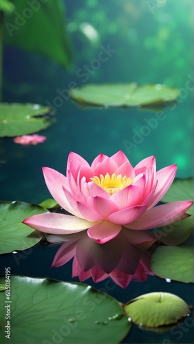 Close-up of Pink Lotus Water Lily Blossom in Aquatic Environment 