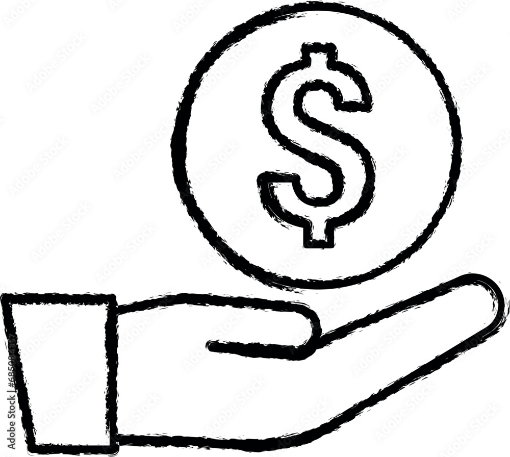 Hand, dollar, money vector icon in grunge style
