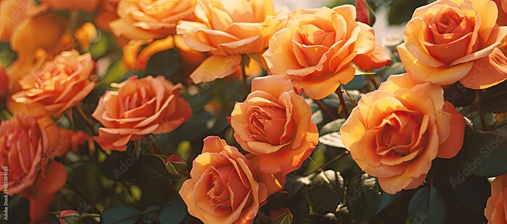 A Beautiful Bouquet of Blooming Orange Roses in Full Bloom