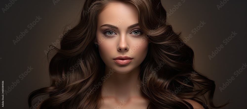 A Captivating Portrait: An Elegant Woman with Beautiful, Flowing Brown Locks