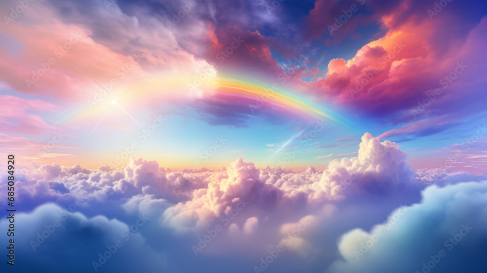 Magical cloud fairytale colorful rainbow in the sky