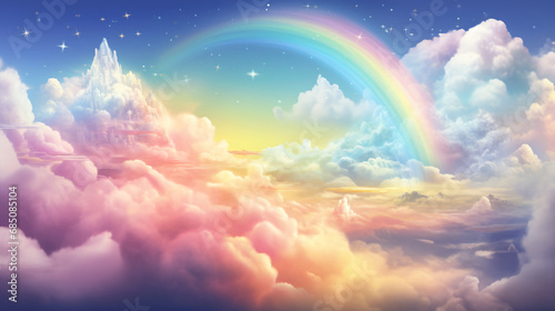 Magical cloud fairytale colorful rainbow in the sky photo
