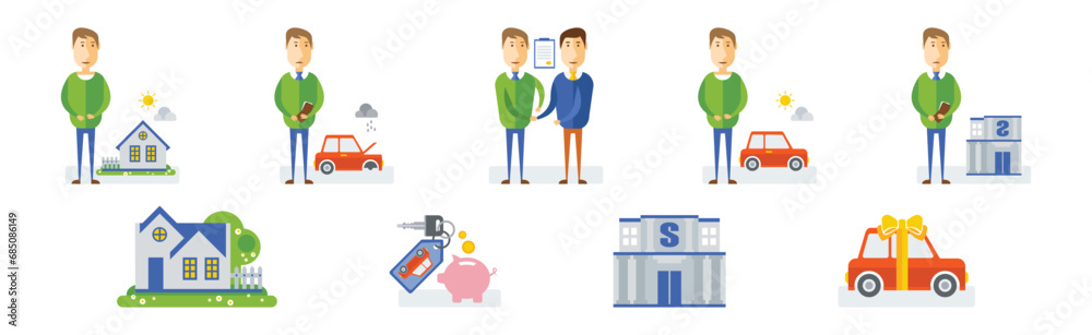 Obraz premium Different Insurance Case as Security and Protection Vector Icon Set