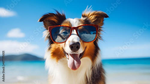 Happy Dog Wearing Sunglasses Beach Day Fun