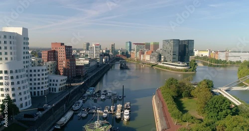 Aerial view of the Skyline Düsseldorf in summer