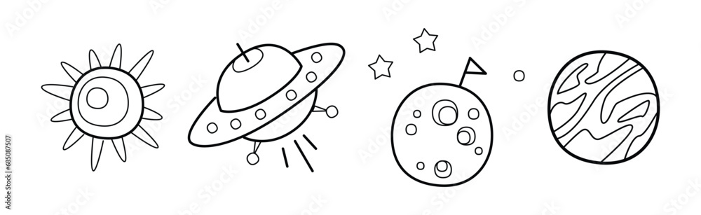 Outer Space and Universe Icon in Outline Style Vector Set Outer Space and Universe Icon in Outline Style Vector Set