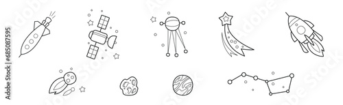 Outer Space and Universe Icon in Outline Style Vector Set