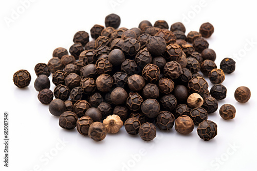 Pile of black pepper on white background with clipping.
