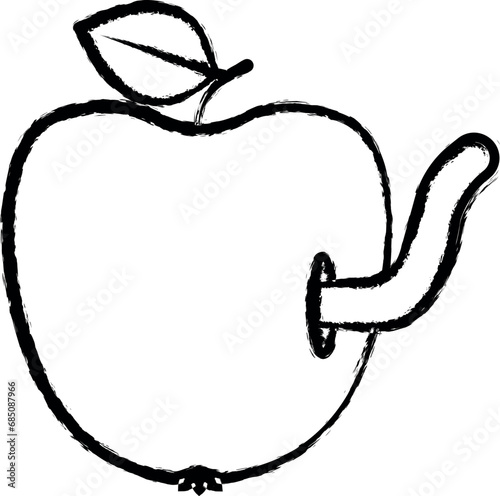 Apple, worm vector icon in grunge style