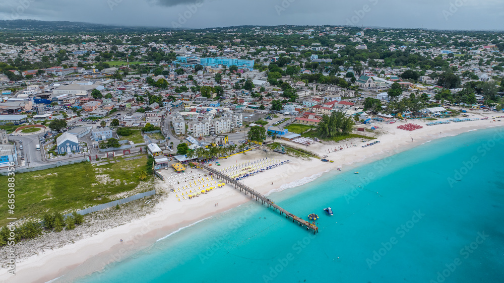 Aerial landscape view of Bay Area of Carlisle Bay at Bridgetown, Capital of Barbados around 