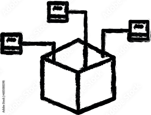 distributed, block chain vector icon in grunge style
