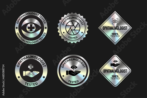 Ophthalmologist tested cosmetic packaging icon, stamp, badge, round, seal vector