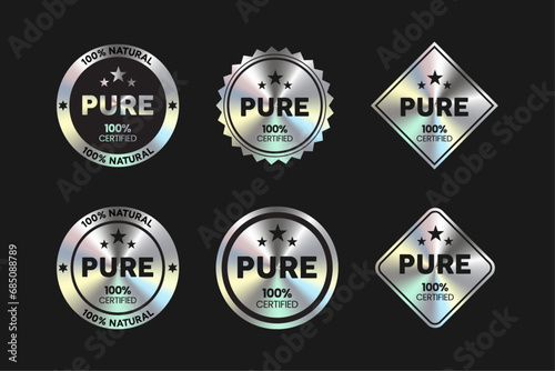Pure natural product packaging icon, stamp, badge, round, seal vector