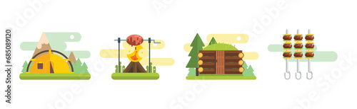 Camping and Hiking Object and Adventure Equipment Vector Set