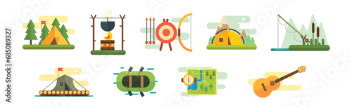 Camping and Hiking Object and Adventure Equipment Vector Set
