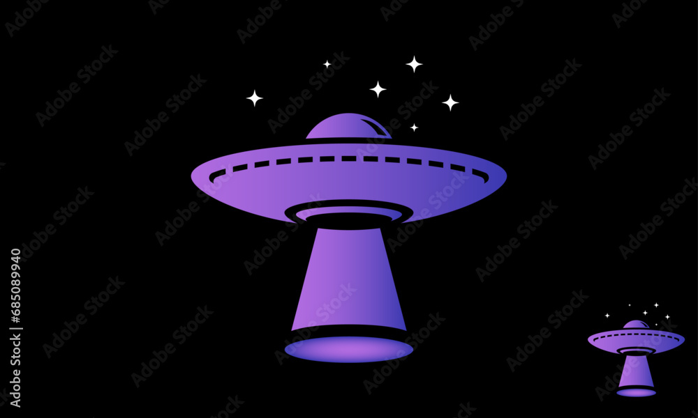 Colorful UFO Simple Alien Ship Logo Design Template With Dark Night. Colorful UFO Simple Alien Ship Logo Design Template With Dark Night.