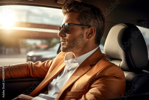 Attractive elegant young man in sunglasses driving a car © Renata Hamuda