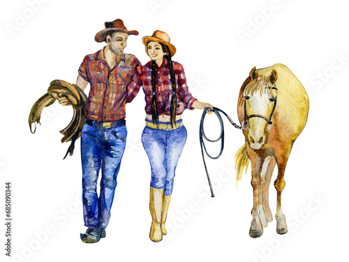 Valentines Cowboy. St. Valentine s Cowboy. Watercolor Cowboy. Cowboy Couple