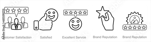 A set of 5 customer service icons as customer satisfaction, satisfied, excellent service