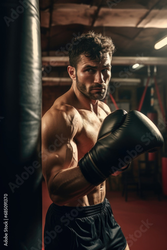Determined boxer preparing to strike. © Anna