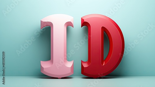 siglas ID palabra escrita con la letra I rosa y la D roja sobre fondo azul pálido, visto de frente, ajusta colores, identificación personal, inteligencia desarrollo, cartel causa